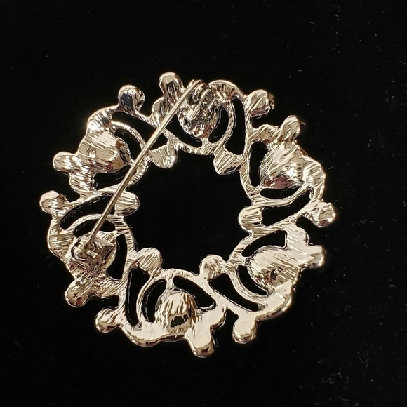 Vintage Jewel Tone Multicolor Rhinestone Brooch Wreath Circle Pin - Picture 2 of 4